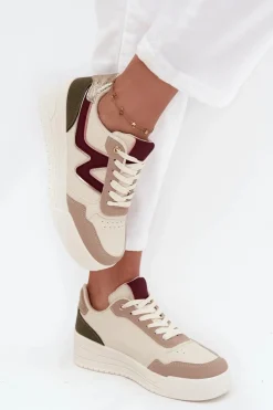 Sneakersy Damskie>Boto Sneakersy Damskie Na Platformie Ze Złotymi Wstawkami Beżowe Zalvra