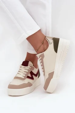 Sneakersy Damskie>Boto Sneakersy Damskie Na Platformie Ze Złotymi Wstawkami Beżowe Zalvra