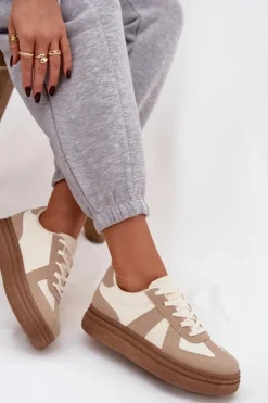 Best Boto Sneakersy Damskie Na Platformie Ciemnobeżowe Dovina Beżowy
