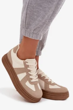 Best Boto Sneakersy Damskie Na Platformie Ciemnobeżowe Dovina Beżowy