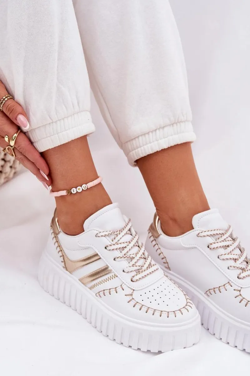 Outlet Boto Sneakersy Damskie Na Platformie Złote Ofenale