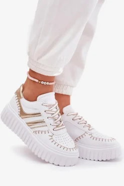 Outlet Boto Sneakersy Damskie Na Platformie Złote Ofenale