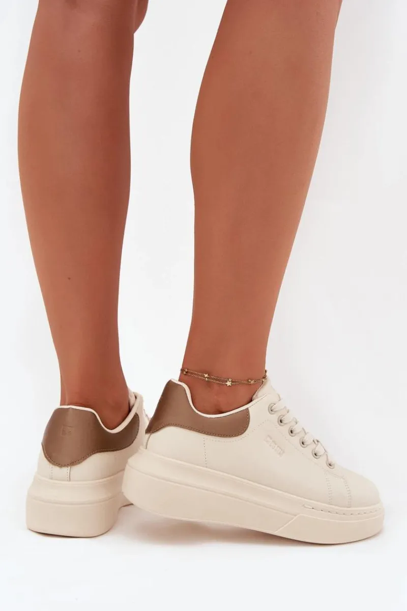 Sneakersy Damskie>Big Star Shoes Sneakersy Damskie Na Platformie Big Star SS274246 Jasnobeżowe Beżowy