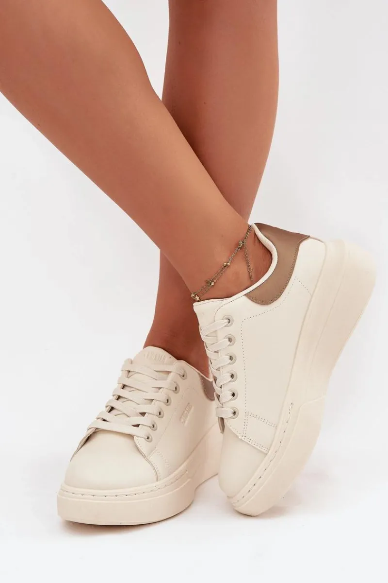 Sneakersy Damskie>Big Star Shoes Sneakersy Damskie Na Platformie Big Star SS274246 Jasnobeżowe Beżowy