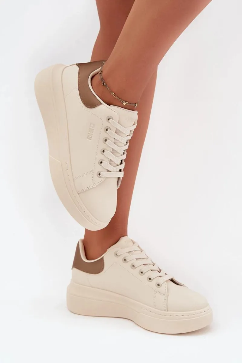 Sneakersy Damskie>Big Star Shoes Sneakersy Damskie Na Platformie Big Star SS274246 Jasnobeżowe Beżowy