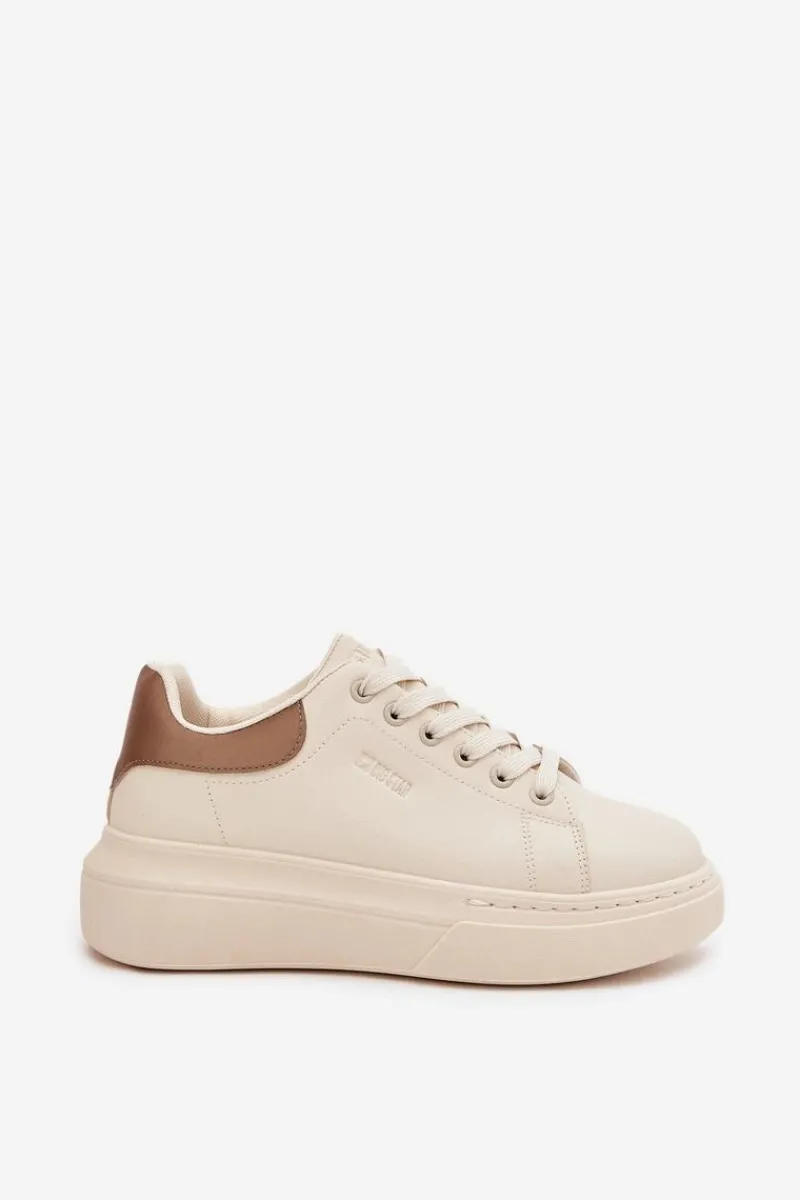 Sneakersy Damskie>Big Star Shoes Sneakersy Damskie Na Platformie Big Star SS274246 Jasnobeżowe Beżowy
