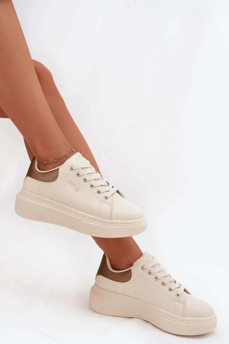 Sneakersy Damskie>Big Star Shoes Sneakersy Damskie Na Platformie Big Star SS274246 Jasnobeżowe Beżowy