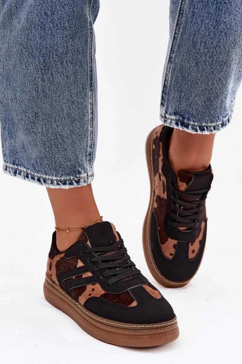 Buty Sportowe Na Platformie|Sneakersy Damskie>Boto Sneakersy Damskie Na Platformie W Łaty Czarne Denissa Czarny