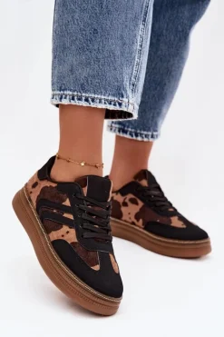 Buty Sportowe Na Platformie|Sneakersy Damskie>Boto Sneakersy Damskie Na Platformie W Łaty Czarne Denissa Czarny