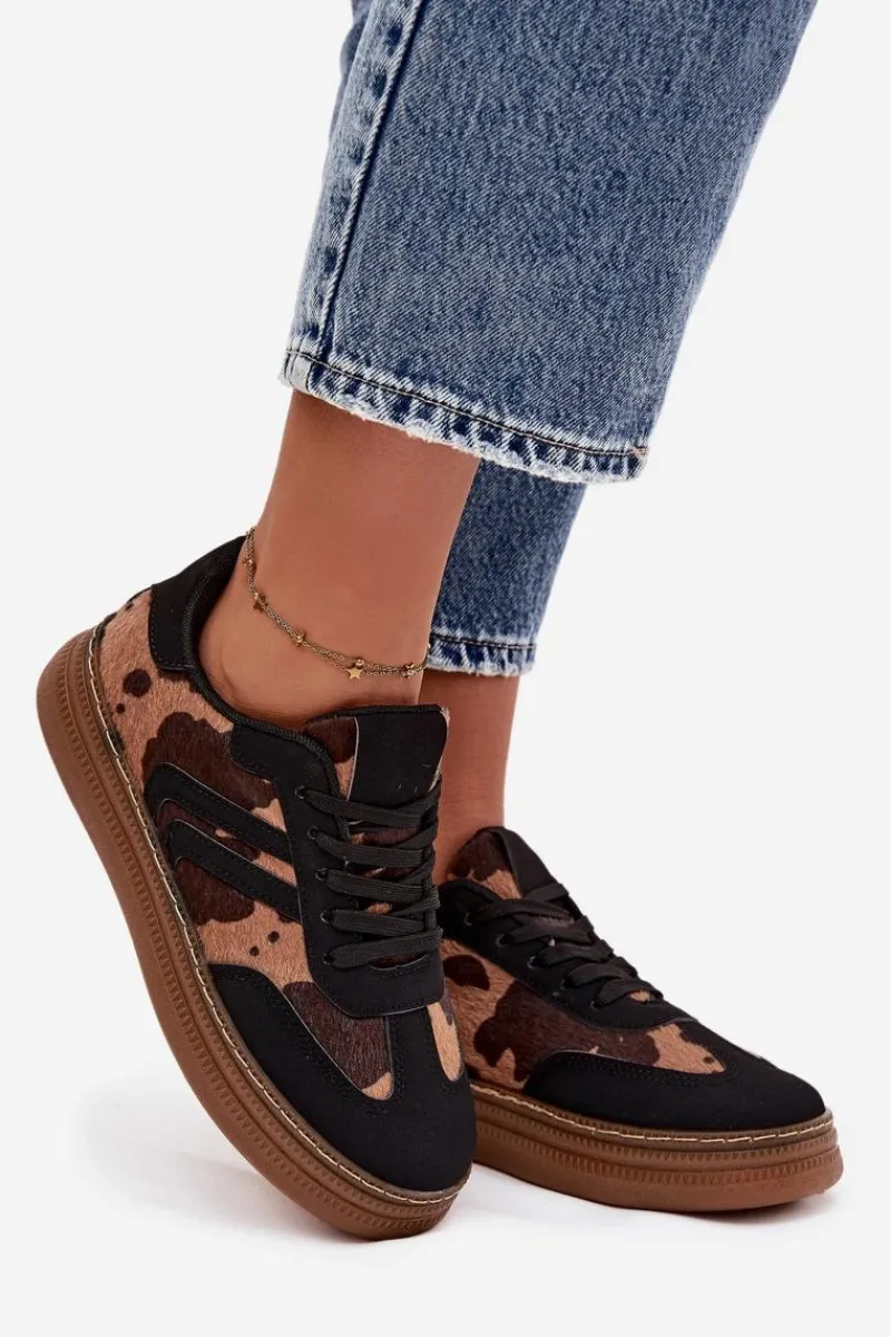 Buty Sportowe Na Platformie|Sneakersy Damskie>Boto Sneakersy Damskie Na Platformie W Łaty Czarne Denissa Czarny