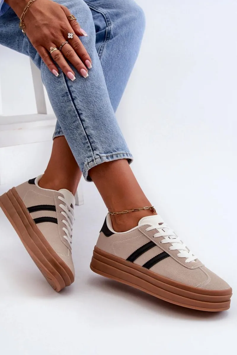 Buty Sportowe Na Platformie|Sneakersy Damskie>Boto Sneakersy Damskie Na Platformie Beżowo-Czarne Egelia