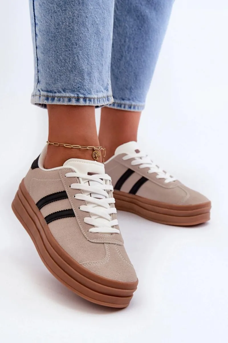 Buty Sportowe Na Platformie|Sneakersy Damskie>Boto Sneakersy Damskie Na Platformie Beżowo-Czarne Egelia