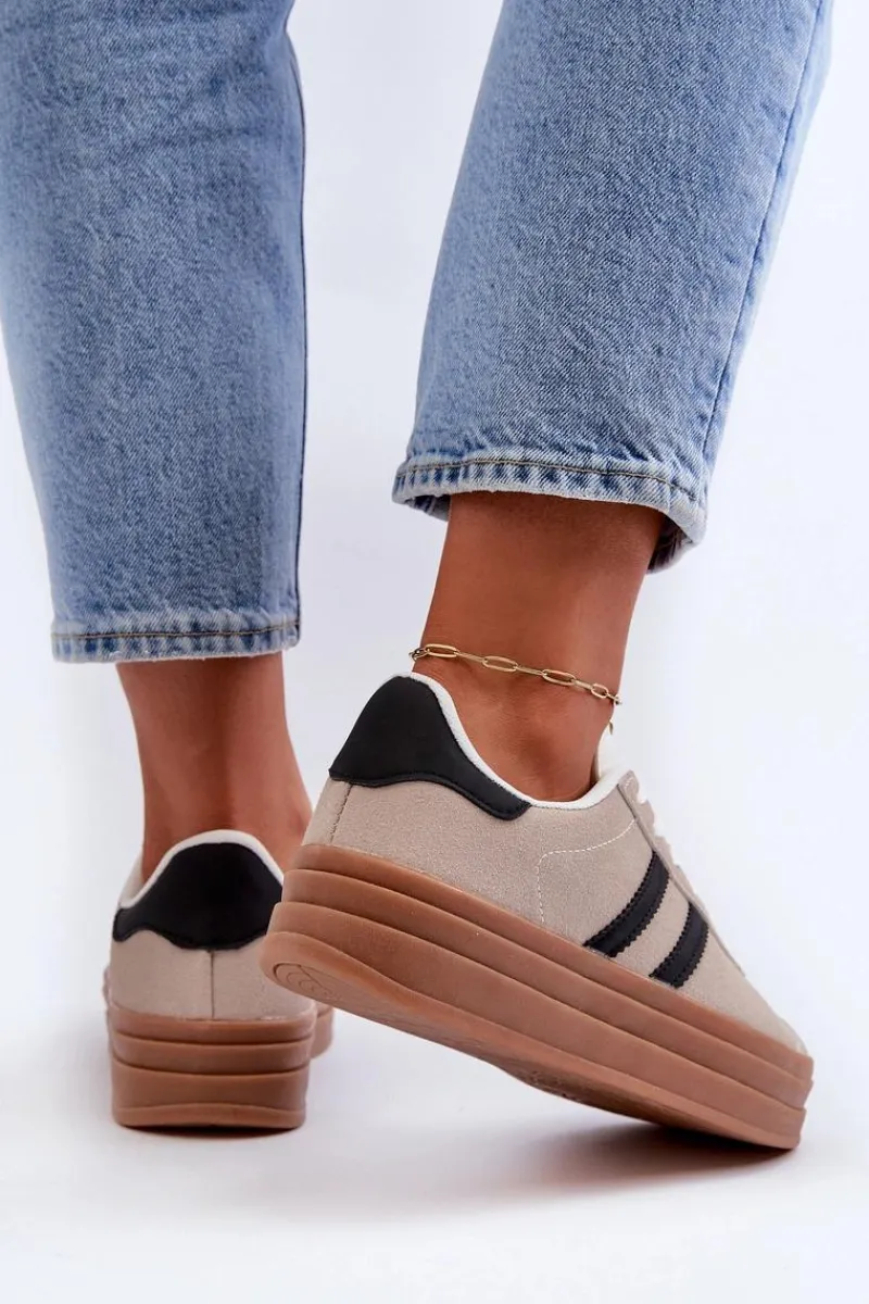 Buty Sportowe Na Platformie|Sneakersy Damskie>Boto Sneakersy Damskie Na Platformie Beżowo-Czarne Egelia