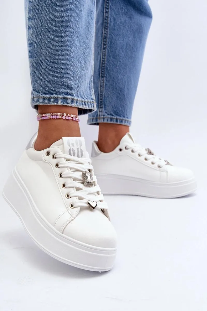 Buty Sportowe Na Platformie|Sneakersy Damskie>Boto Sneakersy Damskie Na Platformie Z Ozdobami Białe Herbisa