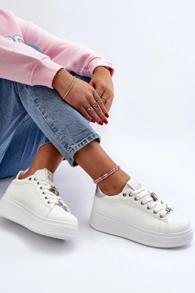 Buty Sportowe Na Platformie|Sneakersy Damskie>Boto Sneakersy Damskie Na Platformie Z Ozdobami Białe Herbisa