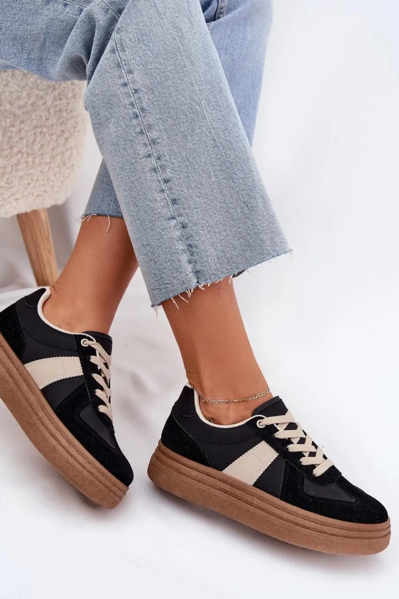 New Sneakersy Damskie Na Platformie Czarne Dovina Damskie Buty Sportowe Na Platformie|Sneakersy Damskie