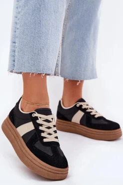 New Sneakersy Damskie Na Platformie Czarne Dovina Damskie Buty Sportowe Na Platformie|Sneakersy Damskie