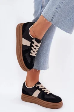 New Sneakersy Damskie Na Platformie Czarne Dovina Damskie Buty Sportowe Na Platformie|Sneakersy Damskie