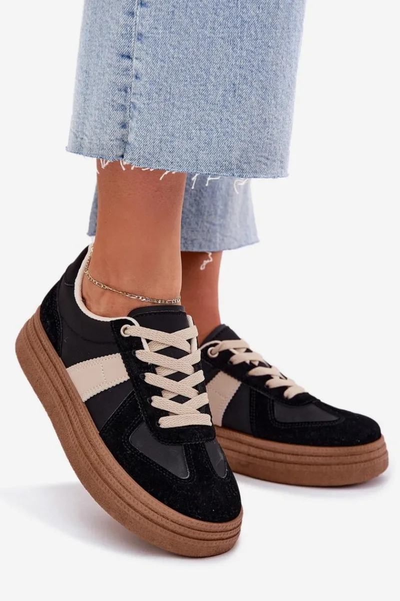 New Sneakersy Damskie Na Platformie Czarne Dovina Damskie Buty Sportowe Na Platformie|Sneakersy Damskie