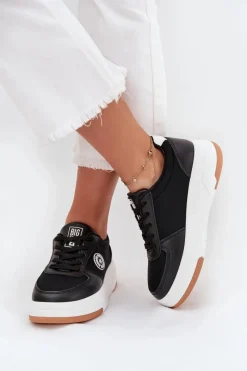 Big Star Shoes Sneakersy Damskie Na Platformie Big Star RR274573 HI-POLY SYSTEM Czarne Czarny