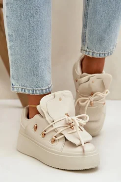 Clearance Sneakersy Damskie Na Platformie Beżowe Dolistana Damskie Sneakersy Damskie