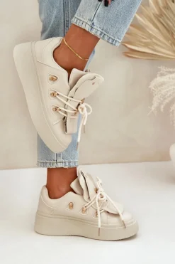Clearance Sneakersy Damskie Na Platformie Beżowe Dolistana Damskie Sneakersy Damskie
