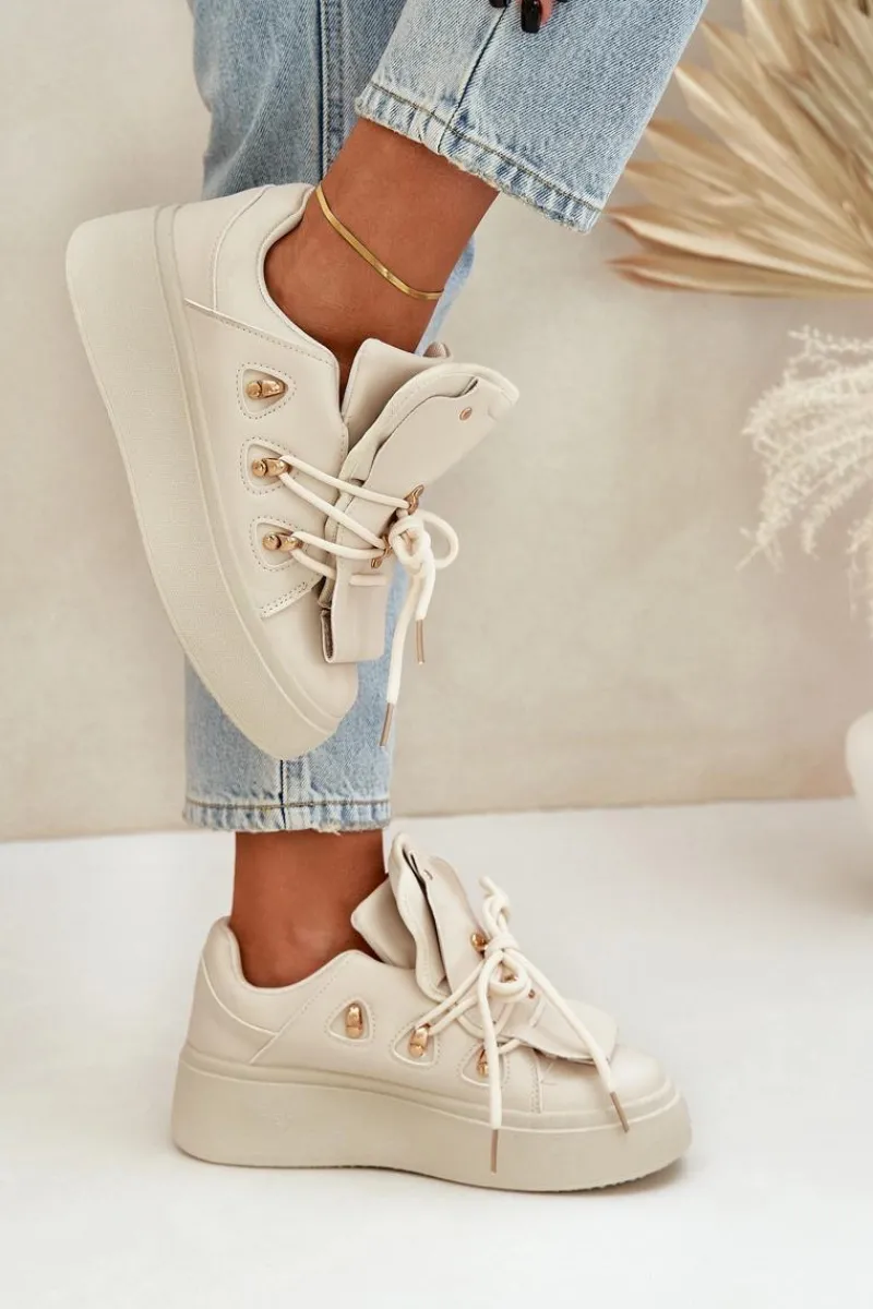 Clearance Sneakersy Damskie Na Platformie Beżowe Dolistana Damskie Sneakersy Damskie