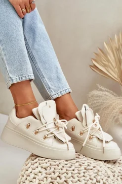 Clearance Sneakersy Damskie Na Platformie Beżowe Dolistana Damskie Sneakersy Damskie