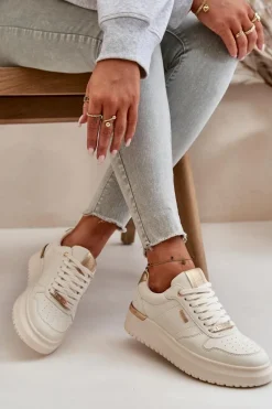 Sale Sneakersy Damskie Na Platformie Big Star OO274757 HI-POLY SYSTEM Białe Damskie Buty Sportowe Big Star|Sneakersy Damskie