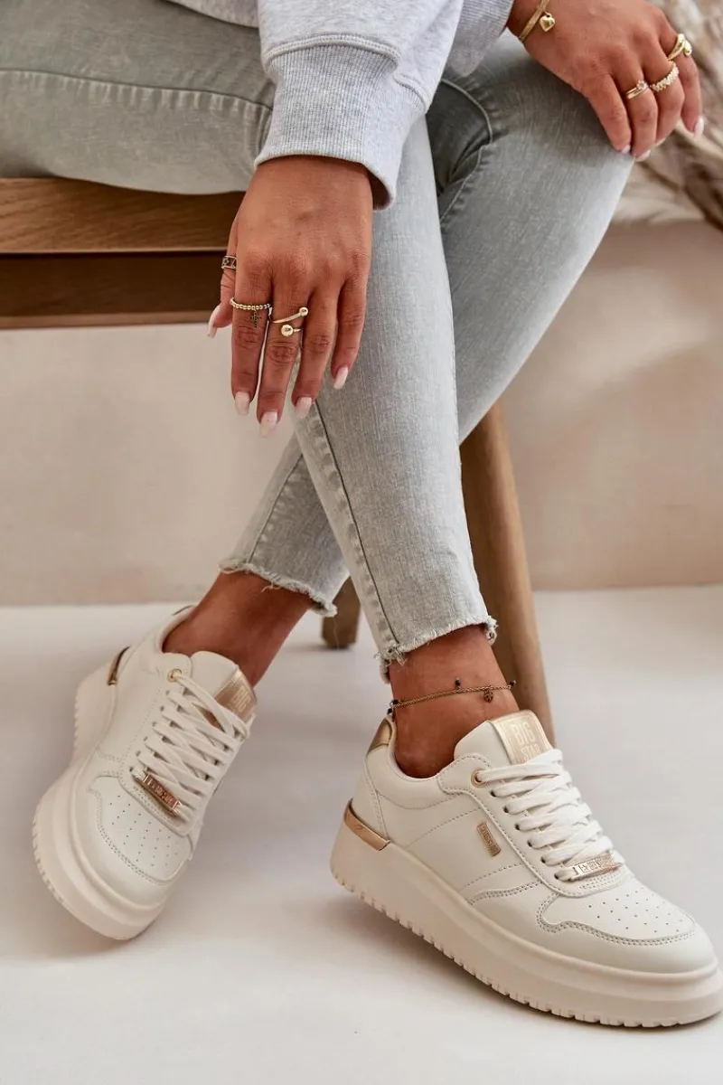 Sale Sneakersy Damskie Na Platformie Big Star OO274757 HI-POLY SYSTEM Białe Damskie Buty Sportowe Big Star|Sneakersy Damskie