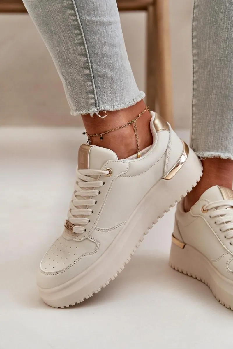 Sale Sneakersy Damskie Na Platformie Big Star OO274757 HI-POLY SYSTEM Białe Damskie Buty Sportowe Big Star|Sneakersy Damskie