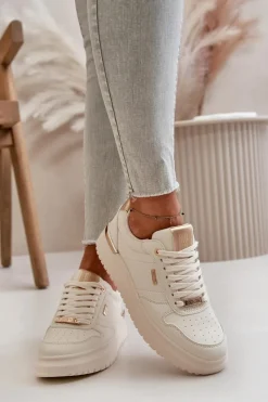 Sale Sneakersy Damskie Na Platformie Big Star OO274757 HI-POLY SYSTEM Białe Damskie Buty Sportowe Big Star|Sneakersy Damskie