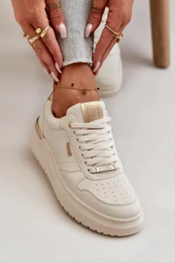 Sale Sneakersy Damskie Na Platformie Big Star OO274757 HI-POLY SYSTEM Białe Damskie Buty Sportowe Big Star|Sneakersy Damskie