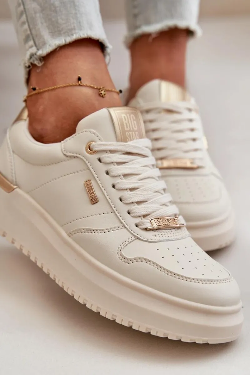 Sale Sneakersy Damskie Na Platformie Big Star OO274757 HI-POLY SYSTEM Białe Damskie Buty Sportowe Big Star|Sneakersy Damskie