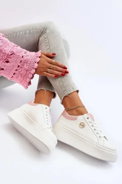 Outlet Sneakersy Damskie Na Platformie Białe Eshen Damskie Buty Sportowe Na Platformie|Sneakersy Damskie