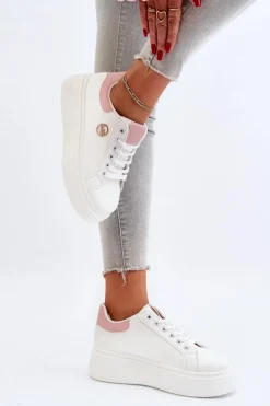 Outlet Sneakersy Damskie Na Platformie Białe Eshen Damskie Buty Sportowe Na Platformie|Sneakersy Damskie