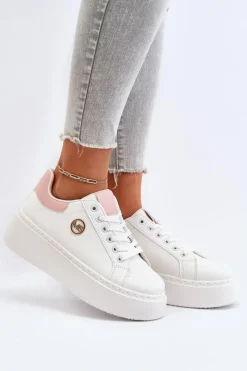 Outlet Sneakersy Damskie Na Platformie Białe Eshen Damskie Buty Sportowe Na Platformie|Sneakersy Damskie