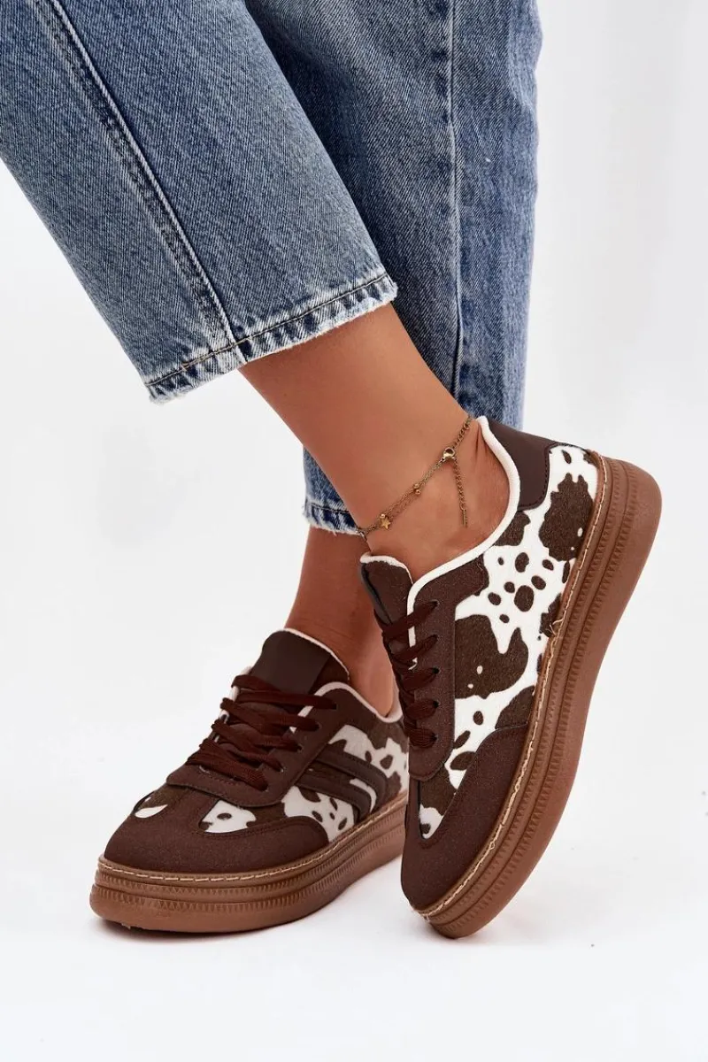 Hot Sneakersy Damskie Na Platformie W Łaty Brązowe Denissa Damskie Buty Sportowe Na Platformie|Sneakersy Damskie