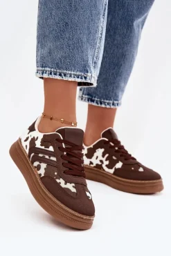 Hot Sneakersy Damskie Na Platformie W Łaty Brązowe Denissa Damskie Buty Sportowe Na Platformie|Sneakersy Damskie