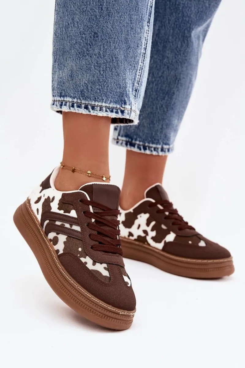 Hot Sneakersy Damskie Na Platformie W Łaty Brązowe Denissa Damskie Buty Sportowe Na Platformie|Sneakersy Damskie