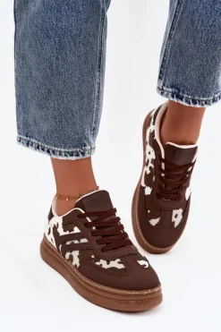 Hot Sneakersy Damskie Na Platformie W Łaty Brązowe Denissa Damskie Buty Sportowe Na Platformie|Sneakersy Damskie