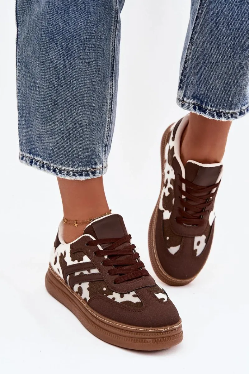 Hot Sneakersy Damskie Na Platformie W Łaty Brązowe Denissa Damskie Buty Sportowe Na Platformie|Sneakersy Damskie
