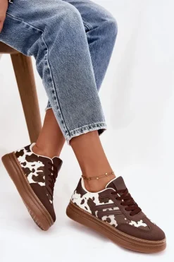 Hot Sneakersy Damskie Na Platformie W Łaty Brązowe Denissa Damskie Buty Sportowe Na Platformie|Sneakersy Damskie