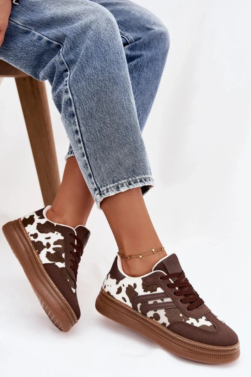 Hot Sneakersy Damskie Na Platformie W Łaty Brązowe Denissa Damskie Buty Sportowe Na Platformie|Sneakersy Damskie