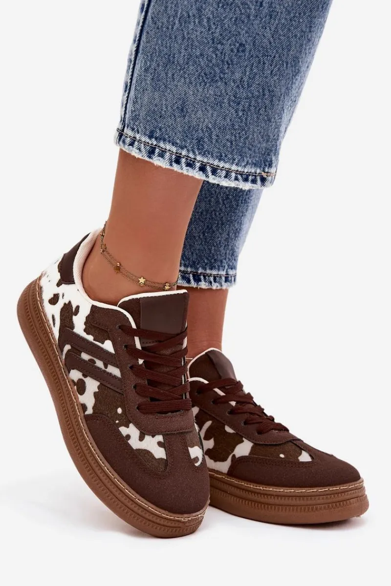 Hot Sneakersy Damskie Na Platformie W Łaty Brązowe Denissa Damskie Buty Sportowe Na Platformie|Sneakersy Damskie