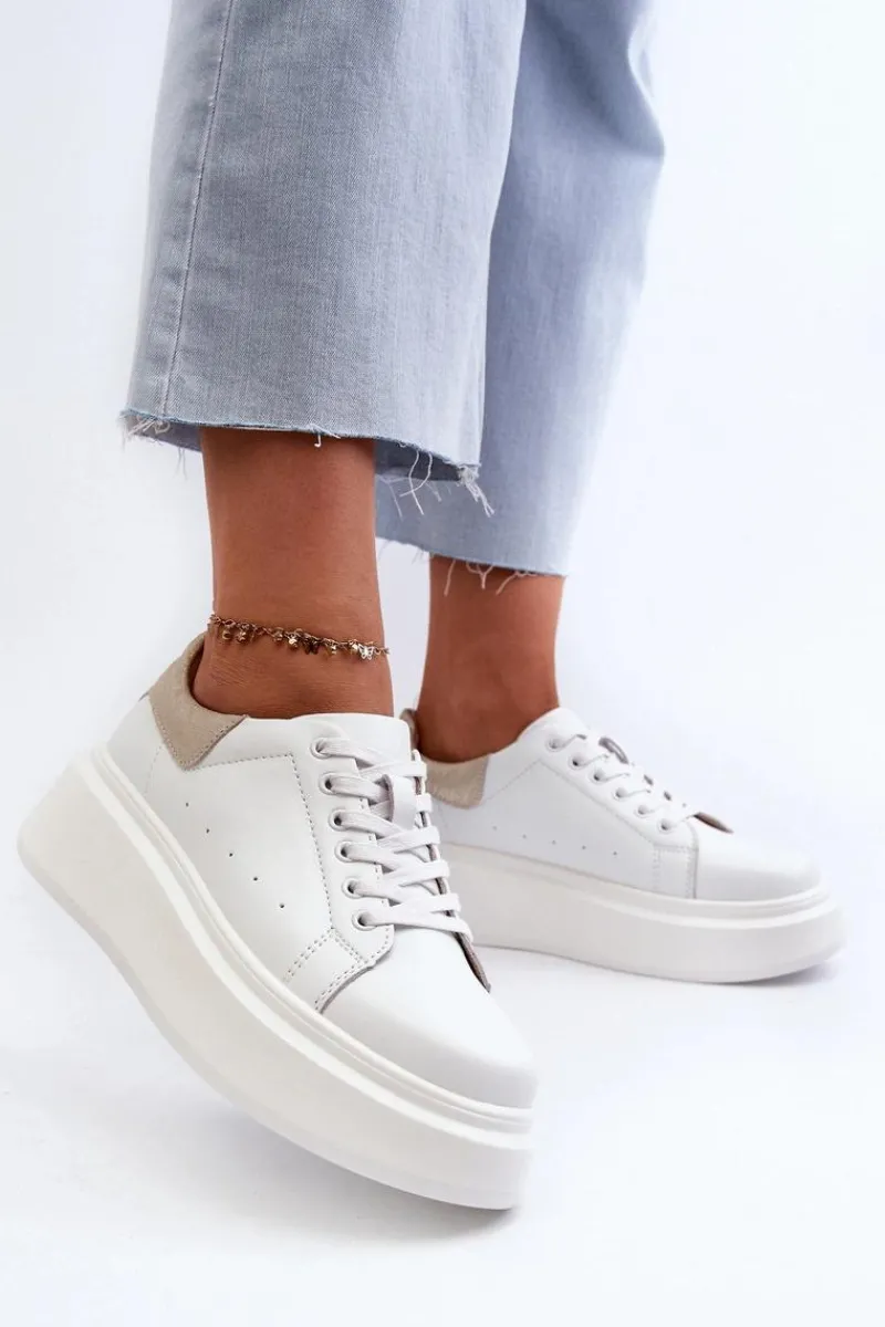 Clearance Damskie buty S.Barski Sneakersy Damskie Na Platformie D&A LR568 Białe