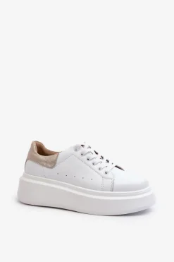 Clearance Damskie buty S.Barski Sneakersy Damskie Na Platformie D&A LR568 Białe