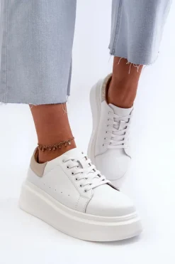 Clearance Damskie buty S.Barski Sneakersy Damskie Na Platformie D&A LR568 Białe