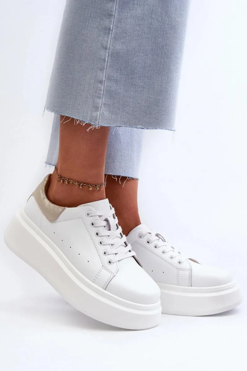 Clearance Damskie buty S.Barski Sneakersy Damskie Na Platformie D&A LR568 Białe