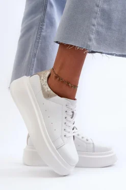 Clearance Damskie buty S.Barski Sneakersy Damskie Na Platformie D&A LR568 Białe